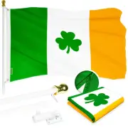 Combo Pack: 5 Ft Tangle Free Aluminum Spinning Flagpole (White) & Ireland