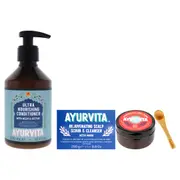 Maka Rejuvenating Scalp Scrub and Cleanser with Neem and Reetha Ultra Nourishing Conditioner Kit by AyurVita for Unisex - 2 Pc Kit