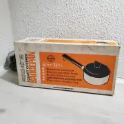 NOS Rockline 1 QT Saucepan with lid, Porcelain on Aluminum, Vintage SEALED