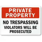 No Trespass Private Property Aluminum Weatherproof Sign c00979