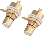 2 Pcs Female Jacks Socket Connector, Chassis Panel Mount Adapter for Amplifier Terminal, Gold Plated Copper Plug