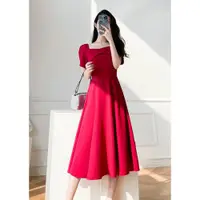 在飛比找ETMall東森購物網優惠-夏季氣質女神范紅色小禮服裙子
