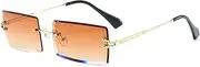 [HAOMAO] Small Alloy Frame Rectangle Gradient Sunglasses For Women Rimless Cutting Metal Lens Sun Glasses For Driving