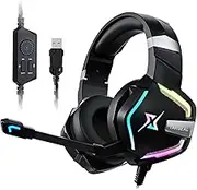 Y-YOPZI Gaming Headset for PS4/PS5/PC/Xbox/Nintendo Swit, PS4 Headphones with Cable and RGB Light, Stereo Surround Headphones with Microphone, Noise Cancelling Gamer Headphones