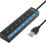 RIIEYOCA Multi Port USB Hub Splitter,7-Port USB 2.0 Hub with Individual ON/Off Switches and LED,40cm Extended Cable USB Port Expander for All USB Device