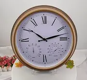 Large Garden Wall Clock, 15 Inch/38cm Outdoor Waterproof Clock with Thermometer and Hygrometer, Indoor Living Room Office Swimming Pool Decoration