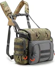 Binocular Harness Hunting Chest Pack, Adjustable Bino Harness Pack with Rain Cover for Hunting, Travelling (Green)