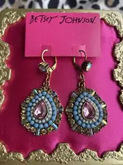 Betsey Johnson St. Barts Vintage Turquoise Light Blue Pink Topaz Drop Earrings