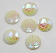 100 White AB Flatback Resin Fish Scale Pattern Round Cabochon 12mm