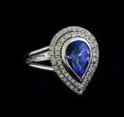 1.84CT Pear Shape Blue Sapphire Split Shank Halo Jewelry Ring 14K White Gold FN