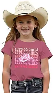 [MODNTOGA] Toddler Girl Leopard Cowboy Hat Graphic Tshirt Retro Western Cowgirl Shirt Let's Go Girls Print Short Sleeve Tee Top