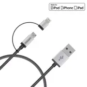 O-mbeat 1m 2 in 1 Braided Nylon Micro USB Data Sync & Charging MFI Lightning ...