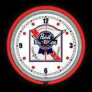 15" PABST BLUE RIBBON Beer Sign PBR Red Double Neon Clock