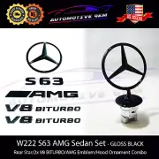 S63 SEDAN AMG V8 BITURBO Rear Star Emblem Hood Ornament BLACK Set Mercedes W222