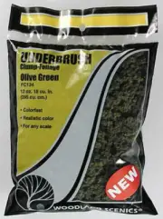 Woodland Scenics ~ New Underbrush Clump Foliage 12 oz Bag ~ Olive Green ~ FC134