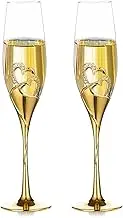 NUPTIO Creative Heart Diamond Champagne Flutes Set - Wedding Glasses for Bride and Groom, Gift Set for Couples, Engagement, Wedding, Anniversary, Housewarming (Silver)