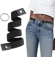 [YUNDUOJIA] Buckle Free Belt for Women Men, Black Elastic Waist Adjustable Stretchy Invisible Buckleless Belt for Jeans Pants Shorts, Black