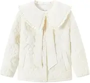[Generic] Women's Collar, Lotus Leaf Edge, Bow Knot Splicing Down Jacket, Casual Loose and Thick Jacket