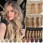 Clip in Highlight Remy Human Hair Extensions One Piece 3/4 Head Wavy & Straight