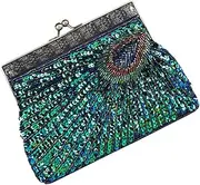 [Ipetboom] Blue Sequin Embroidery Evening Bag Retro Clutch Purse for Women Stylish Fashion Handbag for Parties Weddings and Cocktail Events Capacity for Essentials