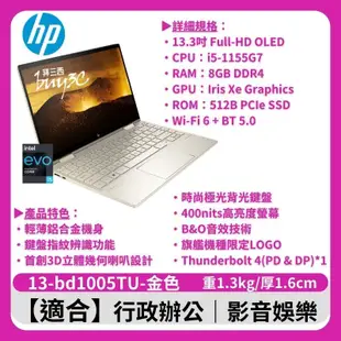 HP 惠普 ENVY 極羨 x360 13-bd1005TU 雲隙金【13.3吋/觸控/翻轉/輕薄/Buy3c奇展】