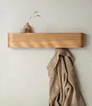 Uandhome Wall Mounted Wooden Coat Rack with Shelf,50 cm Modern Design Coat Rack with Hidden Wall Hooks,Solid Wood Veneer Panel Coat Hanger for Home Decor,Jacket Hanger,Coat Hanger Wall Mount (Wood)
