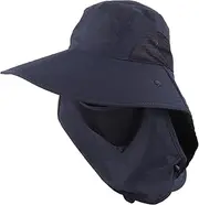 [BELLIFFY] Unisex Wide Brim Sun Hat with Mesh for Outdoor UV Protection Quick Drying Fishing Hat for Summer Activities Navy