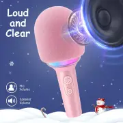 Microphone Wireless Portable Speaker Karaoke Bluetooth Portable Pink Party Kids