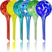 Miles Kimball Set of 6 Small Multicolored Glass Plant Watering Globes - Each Measures 6" L x 2.5" D