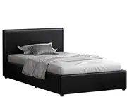 ALFORDSON Bed Frame with Gas Lift Storage Base Single Size, Bed Platform Foundation with PU Leather Upholstered Tufted Headboard for Mattress Topper, Tricia Black