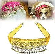 Dog Belly Dancer Costume, Corgi Dog Costume for Dogs Dog Waist Chain Butt Curtain Clothes Belly Dance Style with Sequin Dog Booty Shake Dance Booty Towel Decoration (Yellow)
