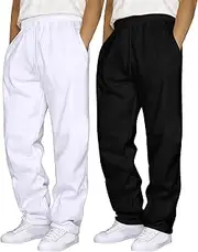 [Generic] 2 Pack Mens Sweatpants Open Bottom Joggers for Men with Pockets Loose Cotton Athletic Pants for Gym Running Casual