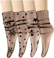 [Benefeet Sox] Benefeex Sox Womens Sheer Lace Loose Socks Decorated Mesh Slouch Socks Transparent See Through Clear Tulle Socks Gifts