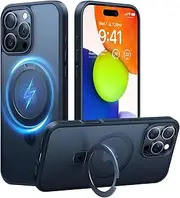 TORRAS Magnetic Ostand for iPhone 16 Pro Max Case, [Military Grade Drop Tested][Compatible with MagSafe] Translucent Slim Back Soft Edge Case for iPhone 16 Pro Max, Black