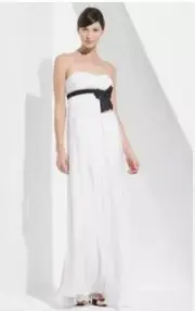 NWT BCBG MAXAZRIA DRESS LONG GOWN WHITE BLACK CHIFFON AMBER 0 2 XS STRAPLESS