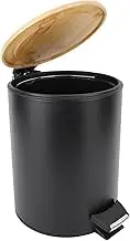 Trash Can, Black Soft Close Modern Bamboo Lid Convenient Waste Bin with Foot Pedal for Kitchen for Bedroom (7L)