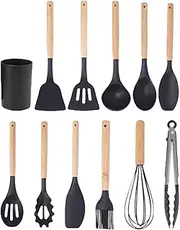 Cooking Utensil Set,Non-Stick Food Thongs with Holder - Set of 12 Reusable Kitchen Gadgets, Cookware Supplies for Home, Restaurants