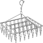 Clothes Drying Rack with 40 Clips,Stainless Steel Laundry Clothesline Hanging Rack, Anti-Wind Drying Clothes Hanger Hook, Drip Hangers Clothes Drying Rack for Underwear Towel Scarves Socks (Silver)