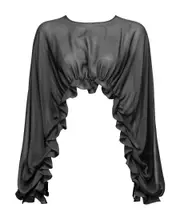 sheer ruffled chiffon sleeved scarf One size Black