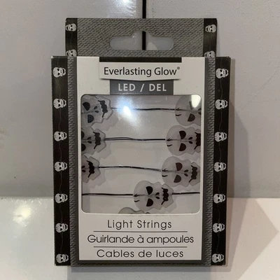 Skull Micro LED Halloween Lights Skulls 20 Light String NEW 40" Acrylic White