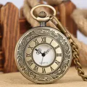 Engraved Roman Case Skeleton Pocket Watch White Dial with Quartz Movement Gifts