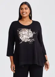 [TS] Taking Shape Sequin & Foil Detail Natural Top Size 30 in Black, Viscose - Plus Size Women's Clothing Black