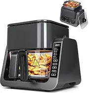 [ADVWIN] 7-in-1 Dual Zone Air Fryer, 6L Oil-Free Electric Cooker with Top BBQ Grill & Bottom Fryer, Touch Screen for Frying, Baking & Roasting | Low-Fat | Low Noise | Healthy Non-Coated & Easy to Clean