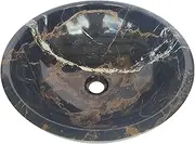 Black & Gold Marble Basin Slightly Chipped – Luxury Marble Vessel Sink for Bathroom or Washroom – Easy to Clean Stone Countertop Sink – 36.5cm Inner Bowl, 40 cm Outer Bowl & 14cm Height