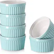 Ramekins 177ml Oven Safe - 177ml Ramekins for Creme Brulee Souffle, Porcelain Ramekins for Baking, Set of 6, Blue