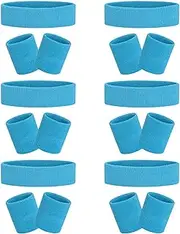 Sweatbands Set, 18 Piece Including 6 Sports Headband + 12 Wrist Sweatbands Sweat Band, Premium Absorbent Towel Fabric Sports Accessories for Gym Workout Yoga Soccer Boxing Tennis