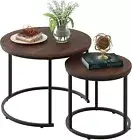 Coffee Table Nesting Side Round Set of 2 End Table Top Sturdy Metal Frame Desk