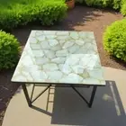 24" White Quartz Coffee Table, Agate Table Top, Agate Console Table Home Decors