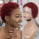 13x4 Lace Frontal Short Pixie Cut Curly Wave 99J Color Human Hair Wigs 180%