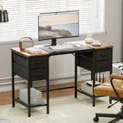 ApexSpace Computer Desk Office Desk with Drawers&Mesh Shelf Gaming Desk with Ample Storag File Drawer Organization Ideal Home Office Desk for Home Study Work 120CM Rustic Brown and Black